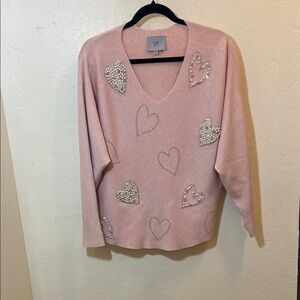 LIV Pink Heart Embellished V-Neck Sweater